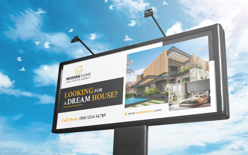 Panneau d'affichage immobilier, panneau d'affichage immobilier minimaliste ou modèle de conception de bannière