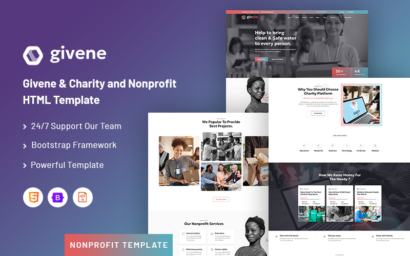 Givee – Websitesjabloon voor liefdadigheids- en non-profitorganisaties