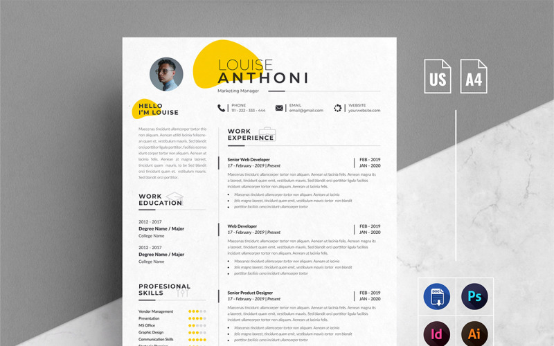Modello di curriculum pulito di due pagine con lettera di presentazione