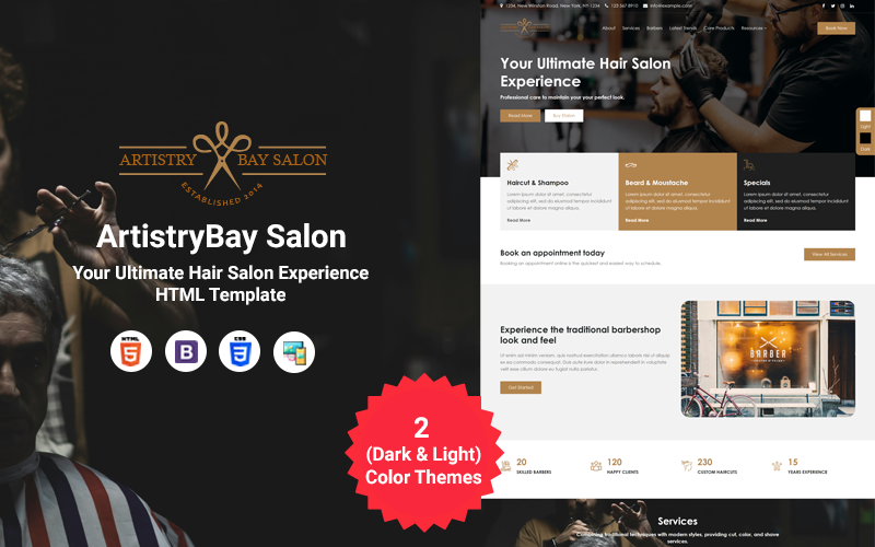 ArtistryBay Salon - Modèle de site Web HTML réactif d'une page pour un salon de coiffure