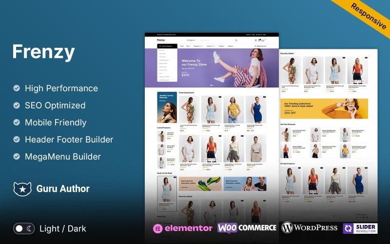 Frenzy - Motyw WooCommerce z modą i centrum handlowym Mega Store Elementor