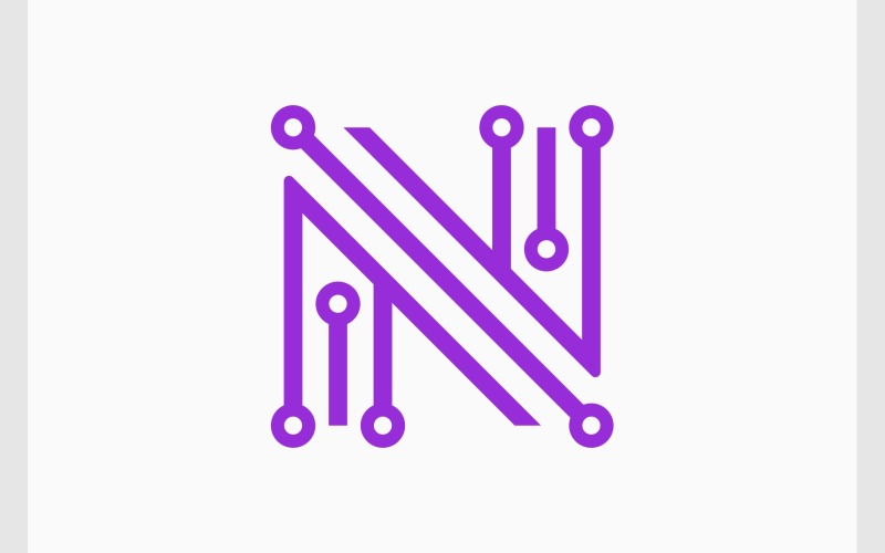 Logo de technologie de circuit lettre N