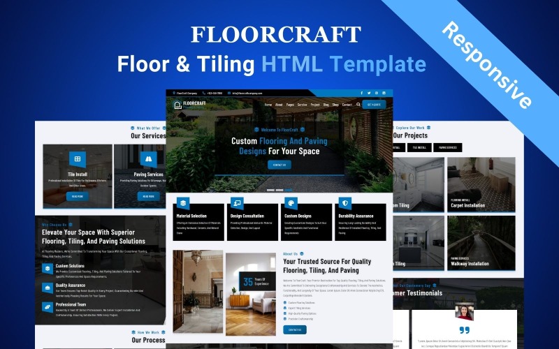 FloorCraft - Modello di sito Web HTML5 per servizi di pavimentazione, piastrellatura e pavimentazione