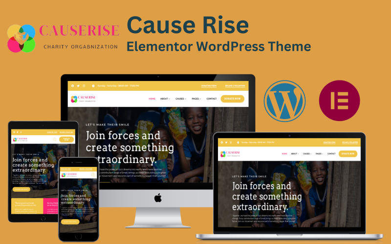 Motyw WordPress dla elementu Cause Rise — działalność charytatywna i darowizny