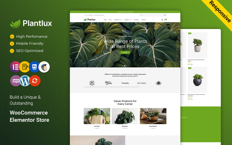 Plantux – Növények, faiskola és gazdálkodás Elementor reszponzív WooCommerce téma