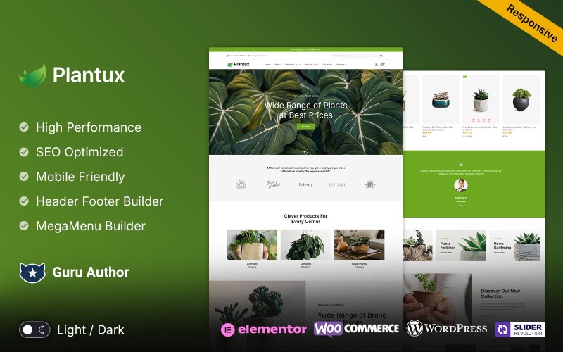 Plantux - Tema WooCommerce responsivo de plantas, viveiros e agricultura Elementor