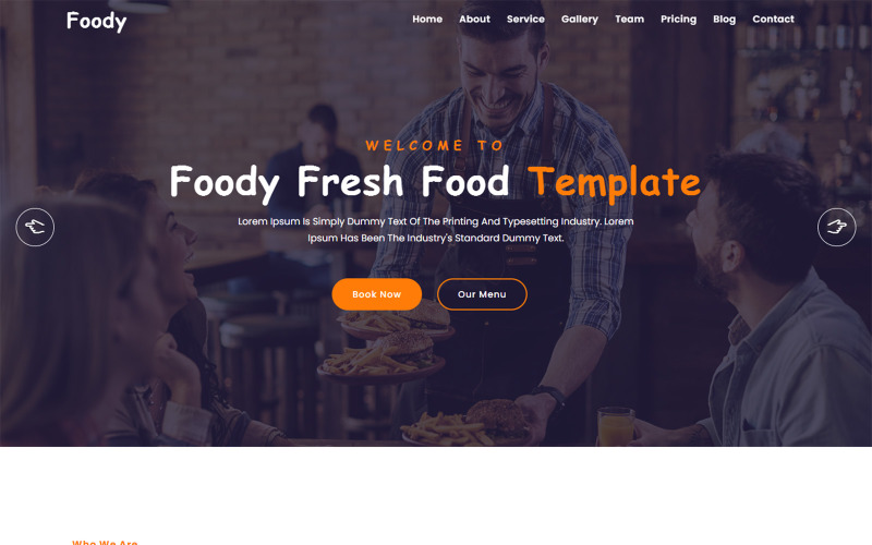 Šablona vstupní stránky potravin a restaurací