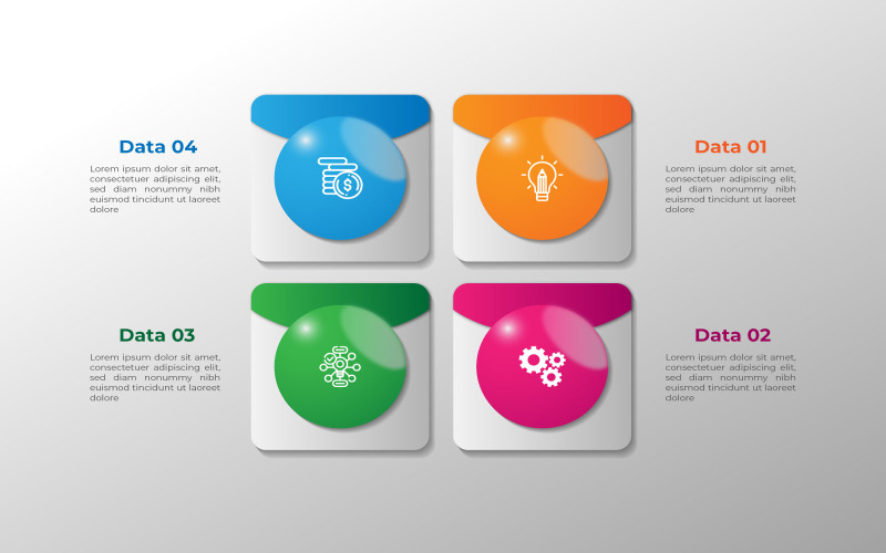 Vektor-Infografik-Design im quadratischen und kreisförmigen Stil.