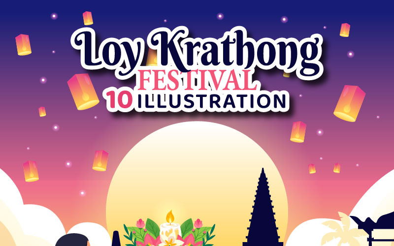 10 Loy Krathong Festival Ilustrace