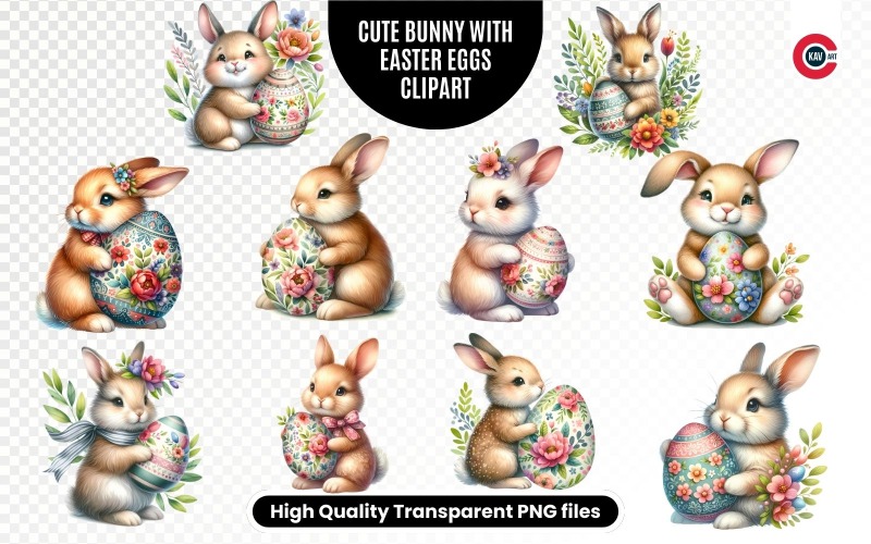 Wesołych Świąt, Uroczy Króliczek z Pisanką Clipart