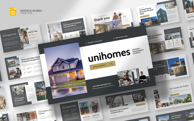 Unihomes - Vastgoedbedrijf Google Slides-sjabloon