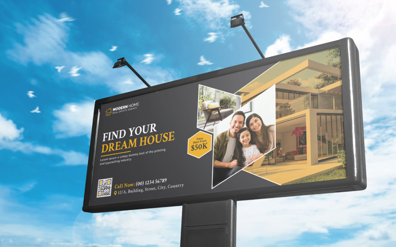 Cartellone pubblicitario immobiliare, design astratto di cartelloni pubblicitari immobiliari neri con idee creative