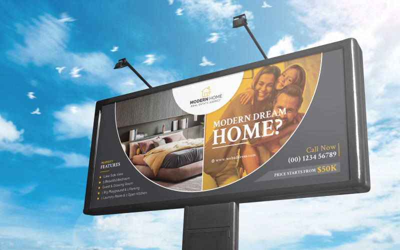 Cartellone pubblicitario immobiliare, idee creative di design per cartelloni pubblicitari immobiliari neri per la pubblicità immobiliare