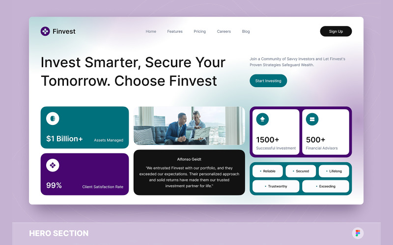 Finvest - Investment Hero Sectie Figma-sjabloon