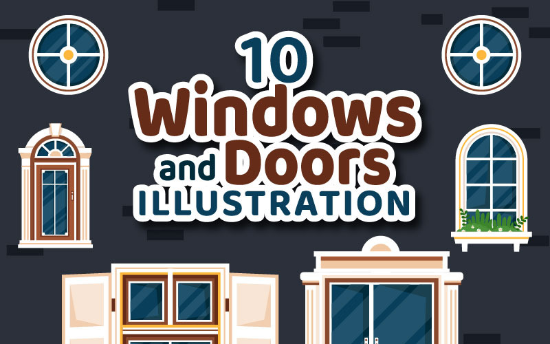 10 dörrar och fönster vektorillustration