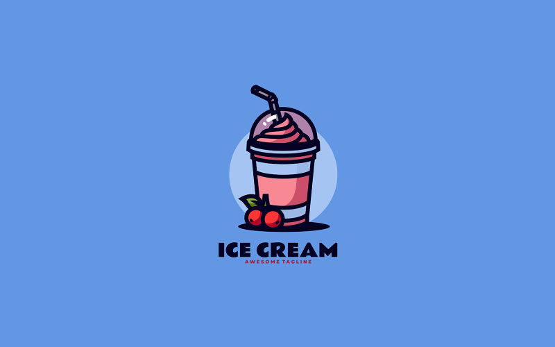 Logo de mascotte simple de tasse de crème glacée