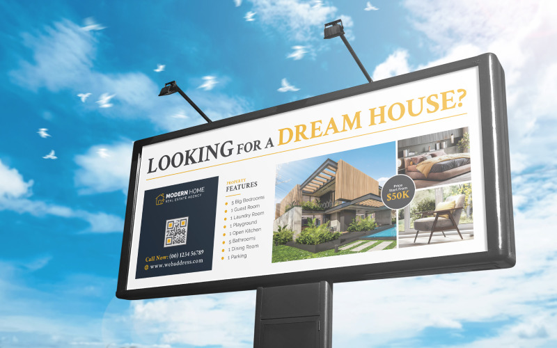 Real Estate Billboard, Minimalist Real Estate Billboard Template Layout