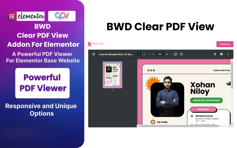 BWD Clear PDF View WordPress beépülő modul az Elementorhoz
