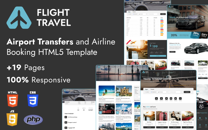 Flight Travel – Repülőtéri transzferek és repülőjegy-foglalás HTML5 webhelysablon