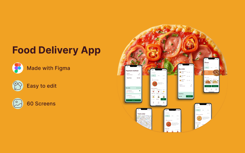 Yum-my-Pizza — Plantilla de interfaz de usuario de aplicación móvil de pizzería