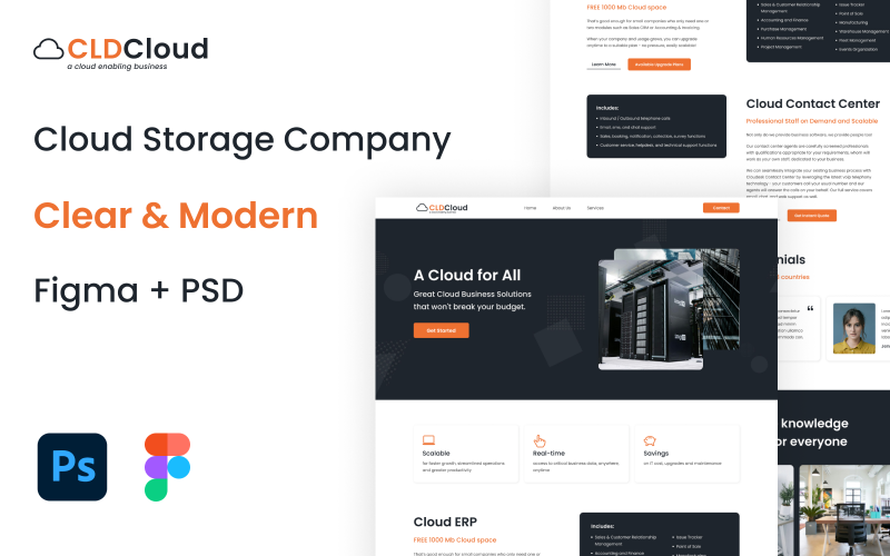 CLDCloud — PSD-шаблон облачного хранилища