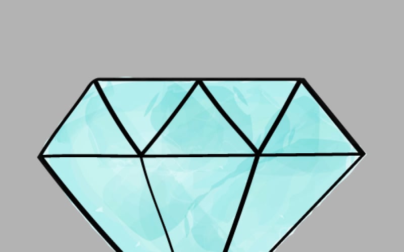 Diamond hand drawn gem with light blue watercolor, a vector doodle art