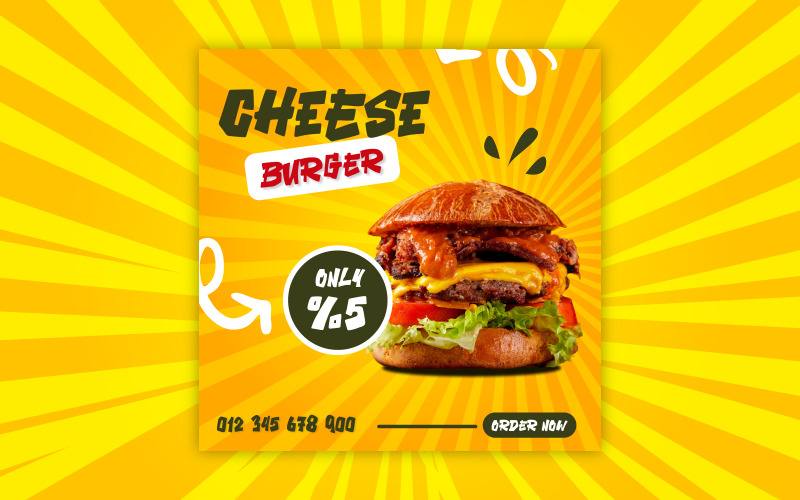 Diseño de banner publicitario de redes sociales de comida rápida de queso.