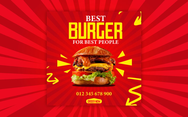 FREE Delicious Burger Fast food social media ad banner design EPS template