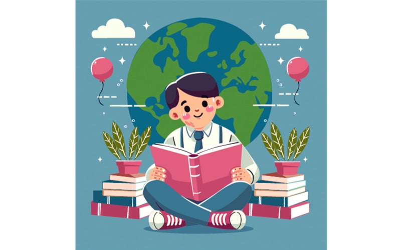 Karikatür Dünya Kitap Günü İllüstrasyon