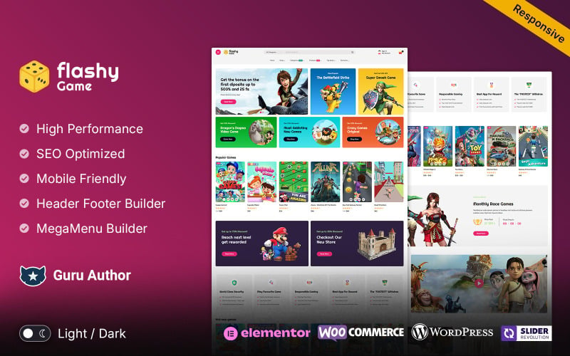 Flashy – адаптивна тема WooCommerce для магазину ігор і кіберспорту Elementor
