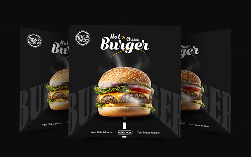 Kreatív éttermi burger média hirdetés közösségi média plakát sablon