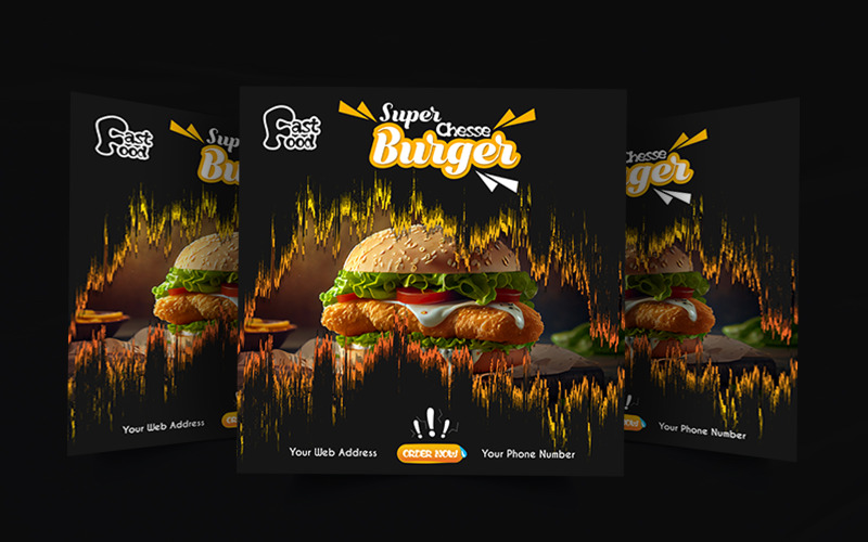 Professzionális éttermi burger közösségi média poszter sablon