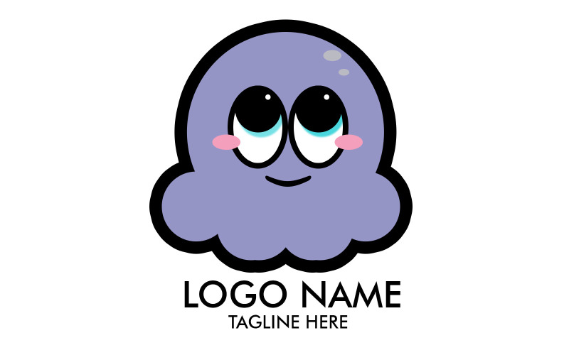 Шаблон логотипа Симпатичный фиолетовый осьминог