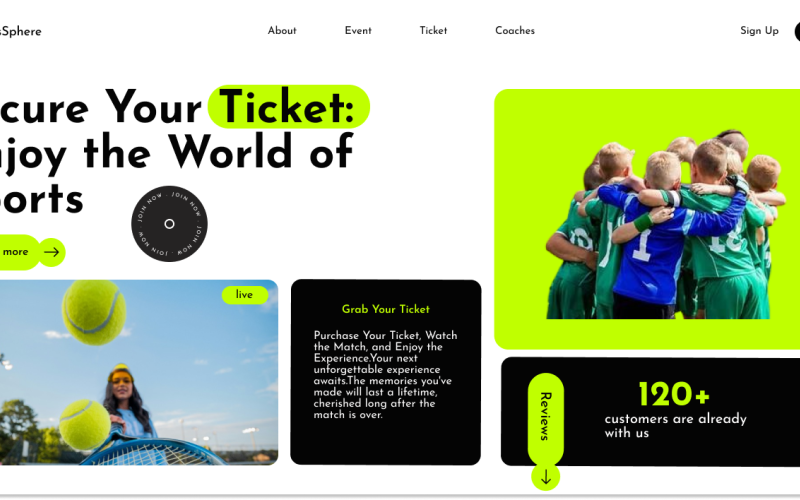 Éléments de l'interface utilisateur de la page de destination SportsSphere