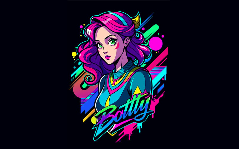 Tričko Girl Botty Graffiti Design plné zářivých barev a (2)