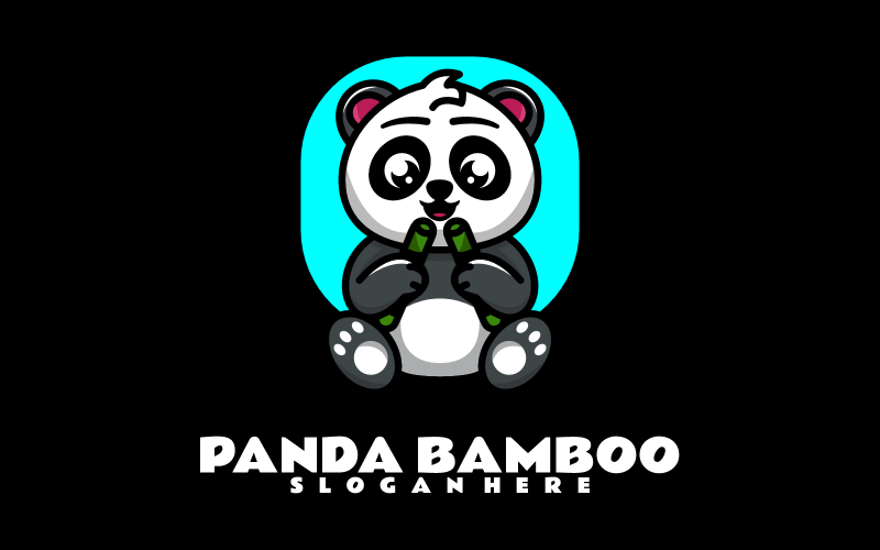 Logo de dessin animé de mascotte de bambou panda 1