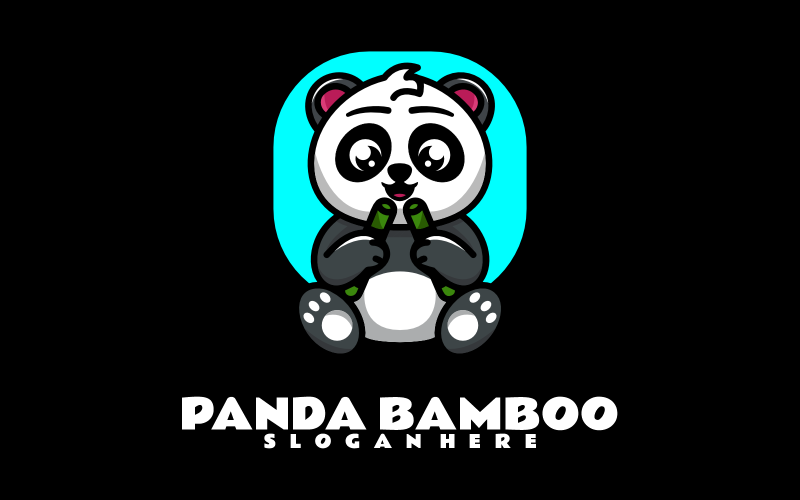 Мультяшний логотип талісмана панди та бамбука 1