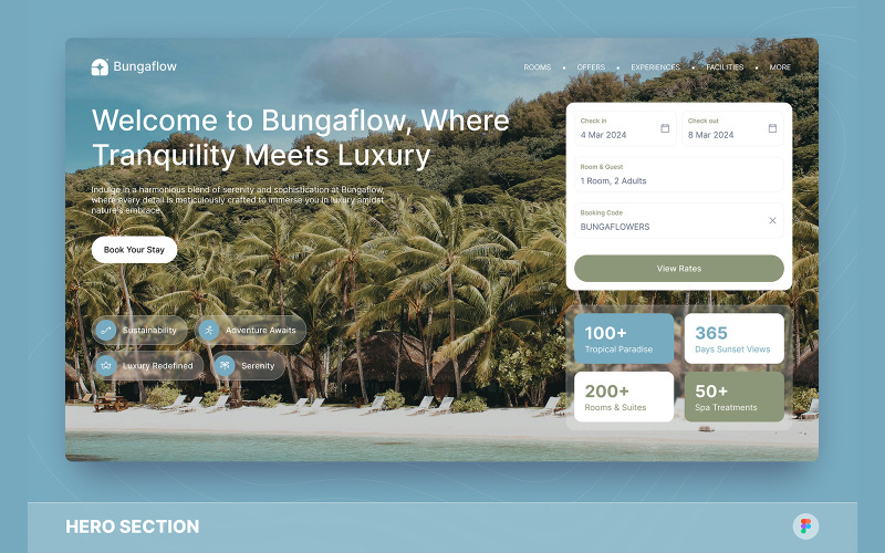 Bungaflow - Šablona Figma sekce Resort & Hotel Hero