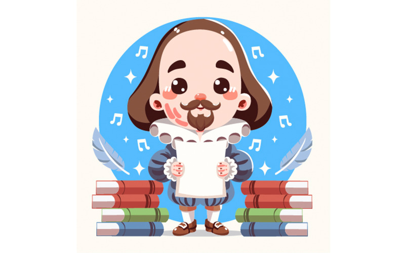 Ručně tažené plochý design Shakespeare ilustrace