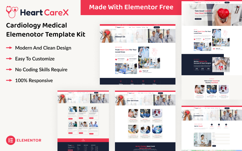 Heart Carex - Kit de modèles Elementor pour site web médical de cardiologie