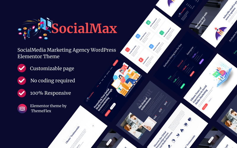 SocialMax — тема WordPress Elementor для маркетингового агентства социальных сетей
