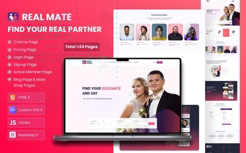 响应式约会和婚姻 HTML 网站模板