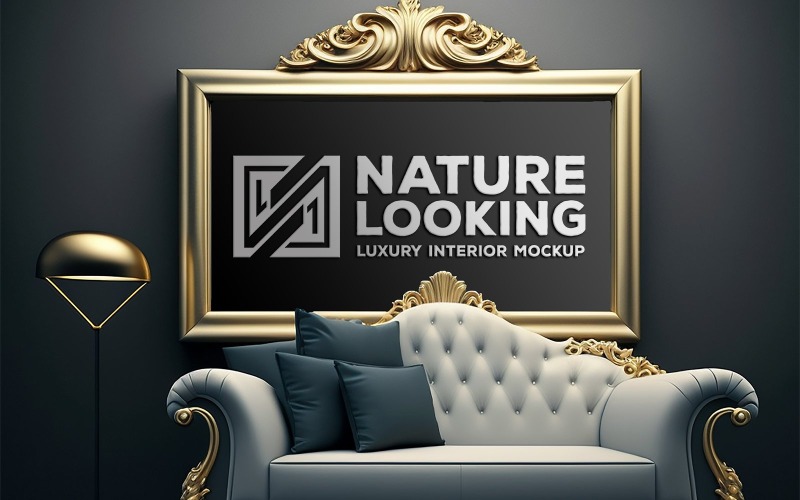 Lüks couch_gold kenarlık panosu maketi ile lüks tahta maketi ve couch_gold kenarlık çerçevesi maketi