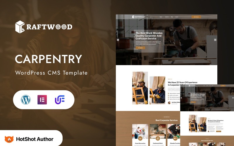 Craftwood — тема WordPress Elementor для плотницких работ и деревообработки