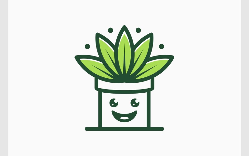 Logotipo De Maceta De Planta En Maceta Feliz
