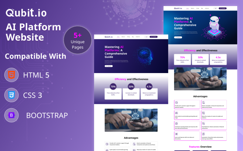 Qubit.io AI Platform HTML5 Bootstrap-websitesjabloon