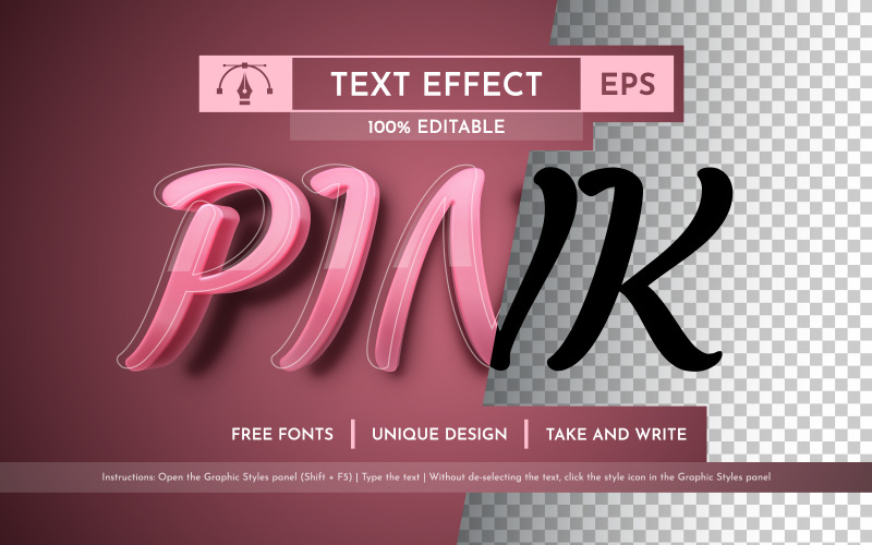 Rózsaszín szerkeszthető szövegeffektus, grafikai stílus