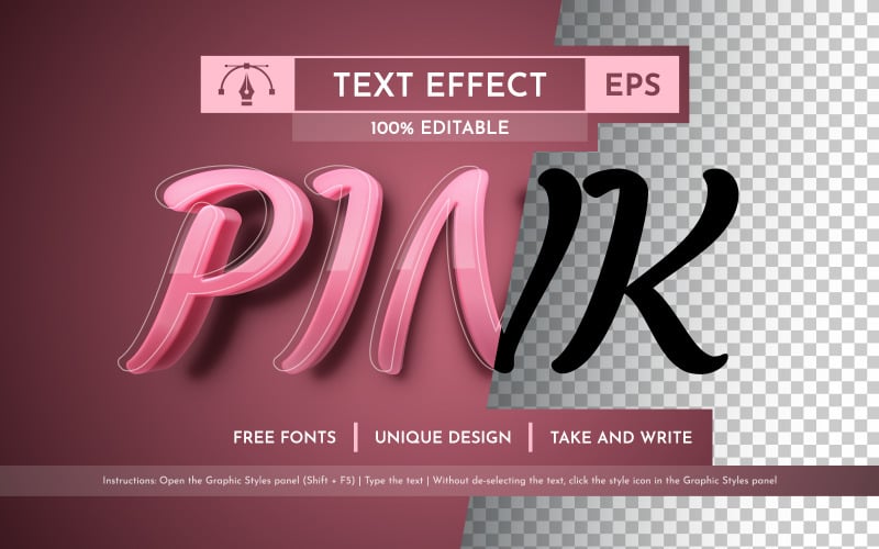 Růžový upravitelný textový efekt, grafický styl