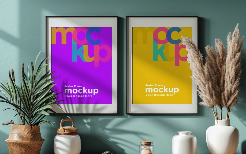Frame Mockup with Vases and Decorative Items on the Shelf  29