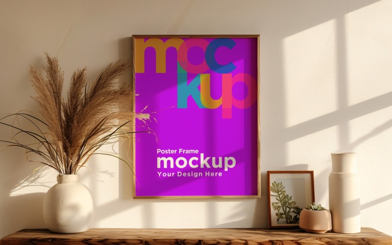 Poster Frame Mockup with a vases on the table 17